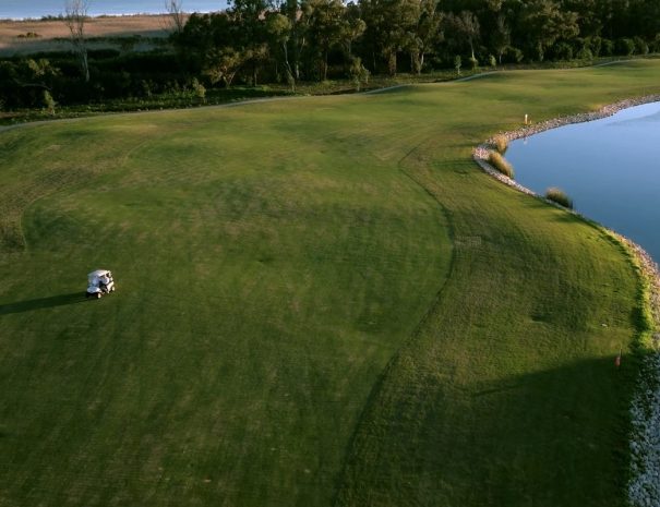 Limassol Greens aerial view of fairway and lake